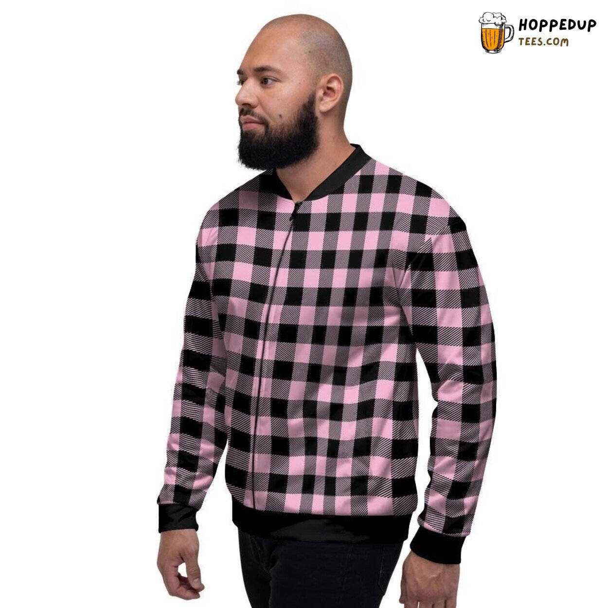 Classic Pink Plaid Pattern Design Men’s Bomber Jacket Checkered Artistry Display