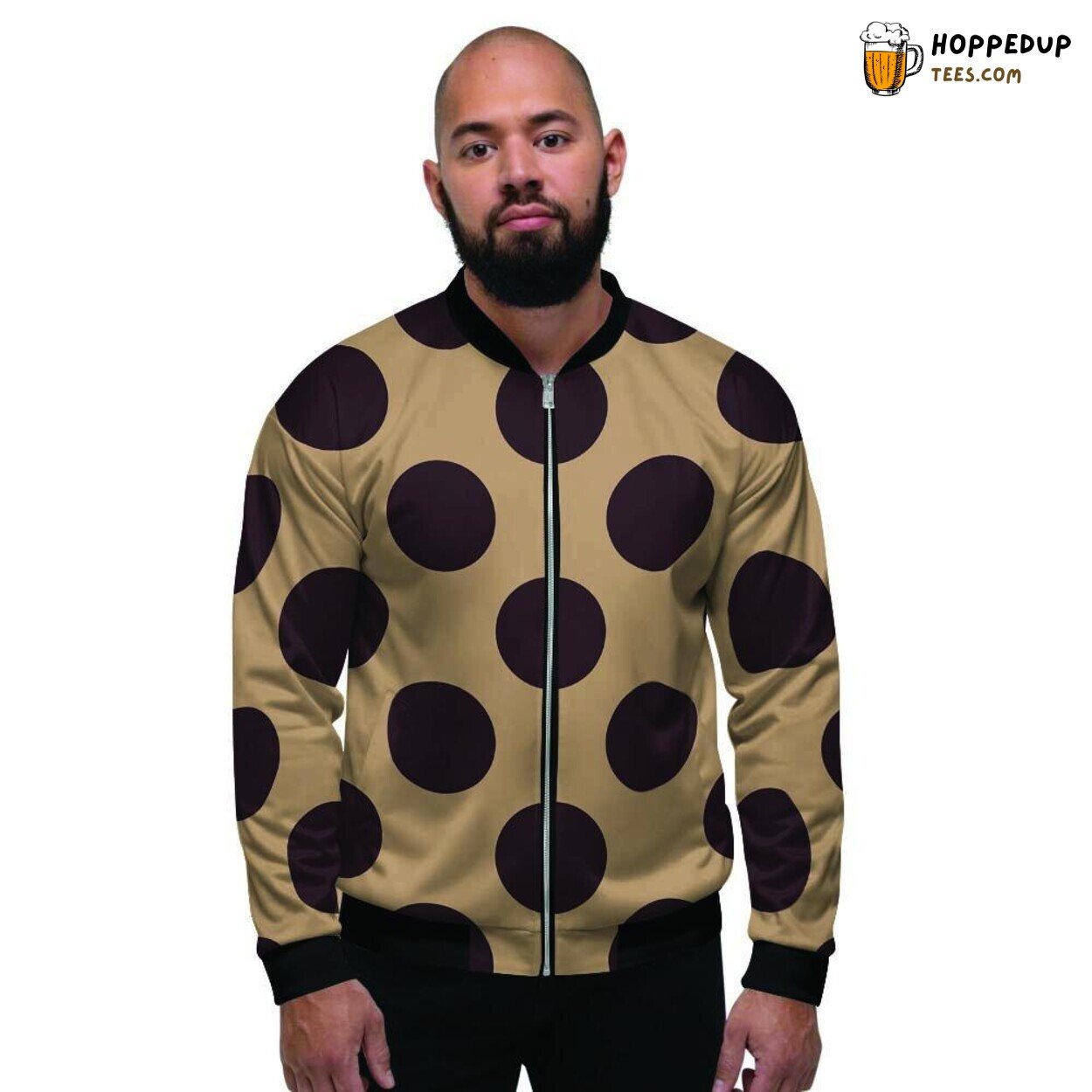 Classic Polka Dot in Tan Black Design Men’s Bomber Jacket Timeless Style Look