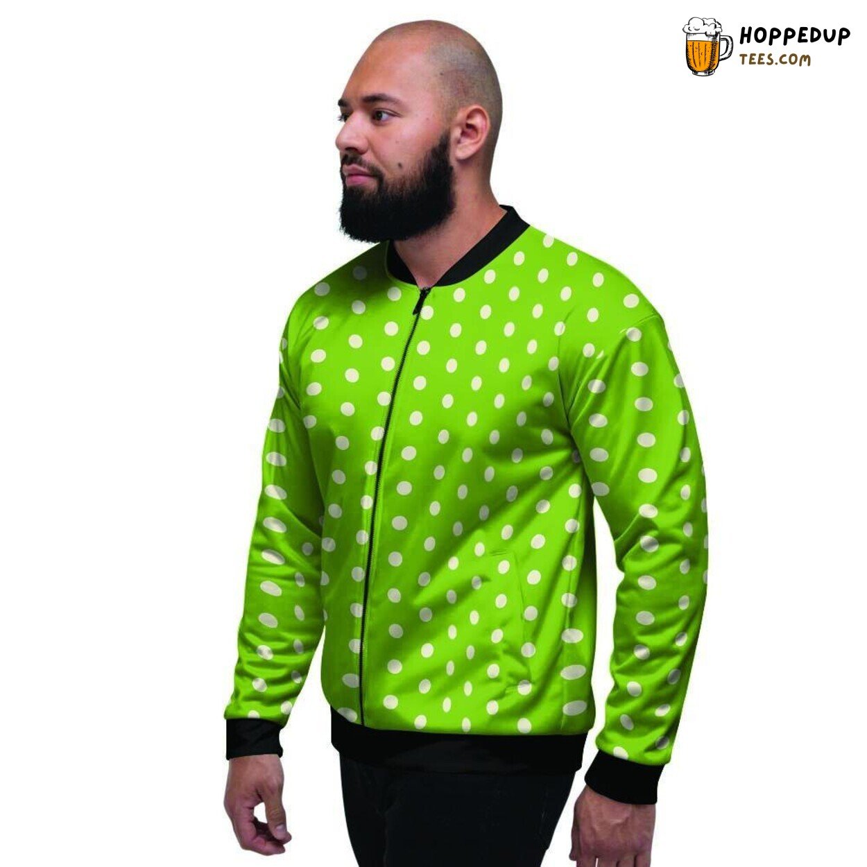 Classic Polka Dot Pattern in Green White Men’s Bomber Jacket Timeless Design
