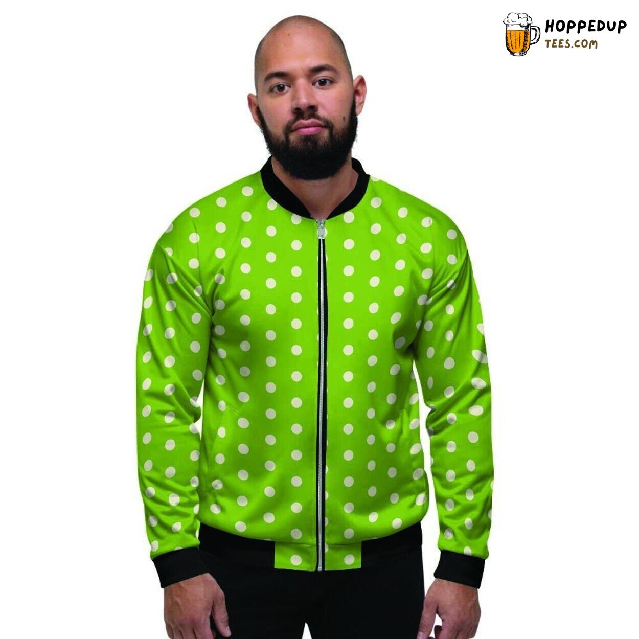 Classic Polka Dot Pattern in Green White Men’s Bomber Jacket Timeless Design