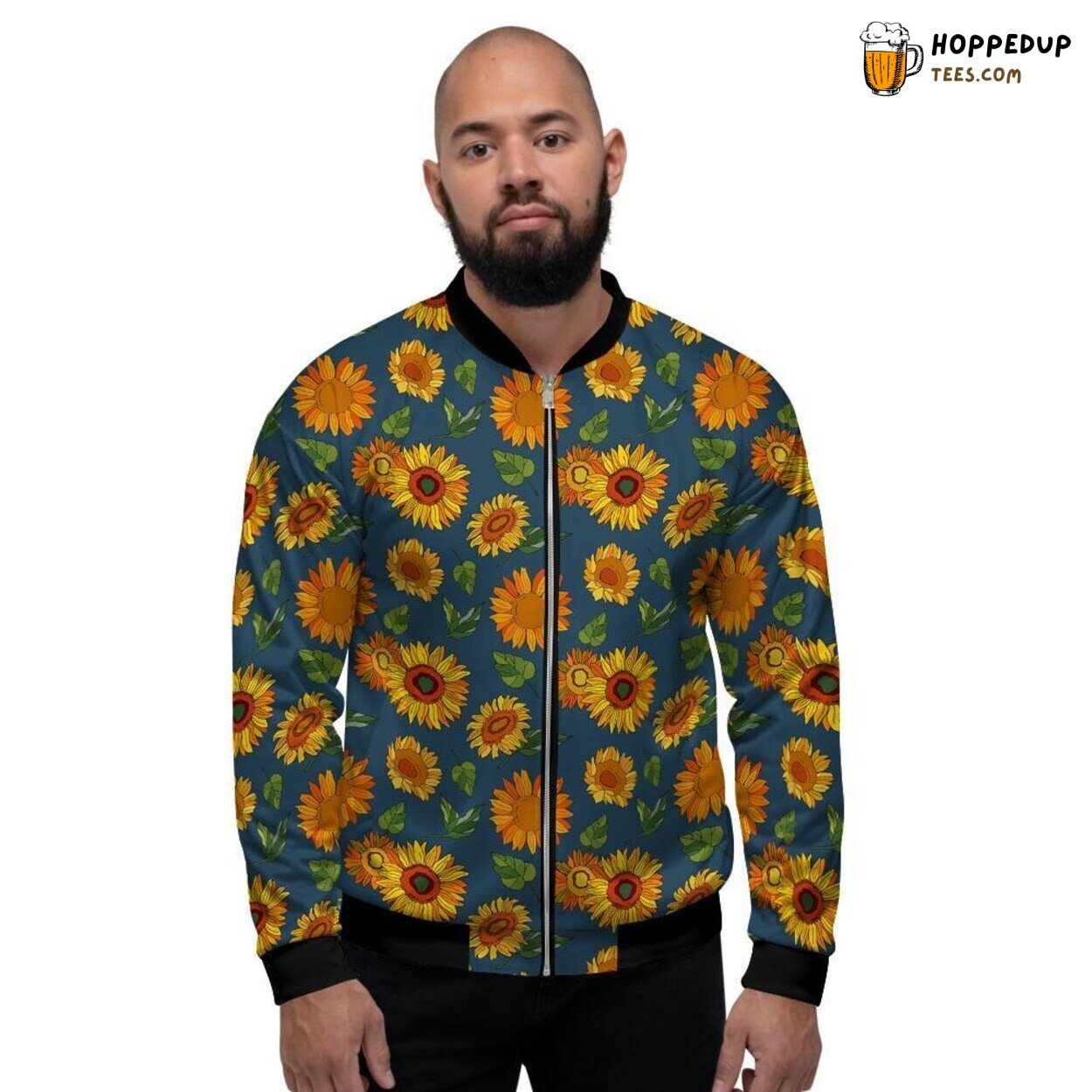 Classic Print of Sunflower Men’s Bomber Jacket Nature Bloom Inspired Design Classic Print of Sunflower Men’s Bomber Jacket Nature Bloom Inspired Design