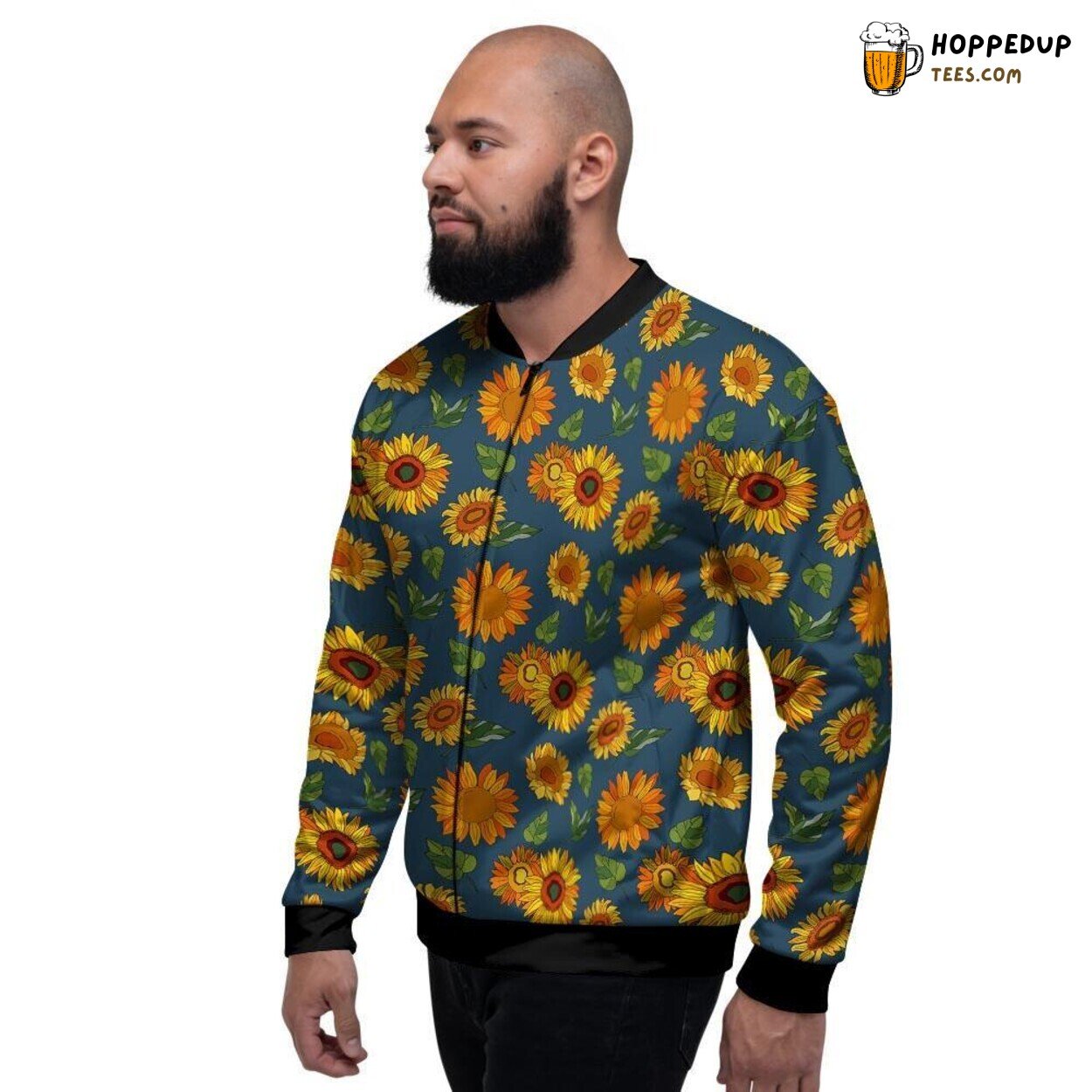 Classic Print of Sunflower Men’s Bomber Jacket Nature Bloom Inspired Design