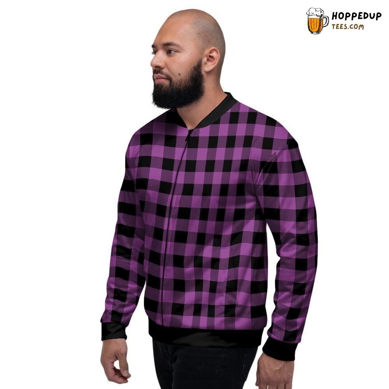 Classic Purple Plaid Pattern Design Men’s Bomber Jacket Timeless Checkered Look