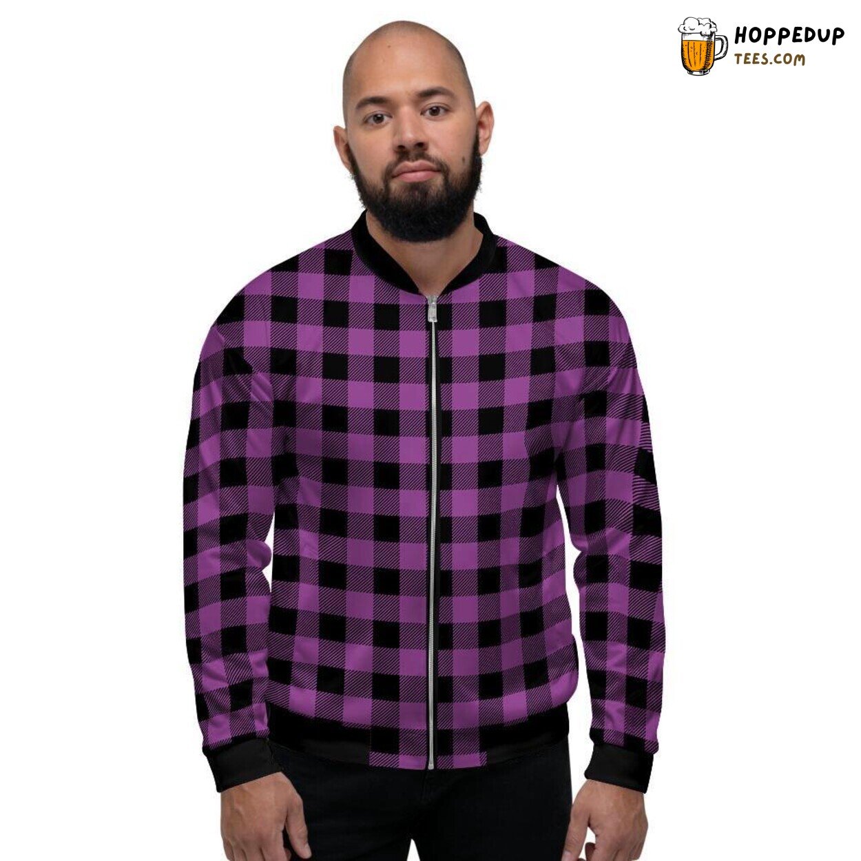 Classic Purple Plaid Pattern Design Men’s Bomber Jacket Timeless Checkered Look Classic Purple Plaid Pattern Design Men’s Bomber Jacket Timeless Checkered Look