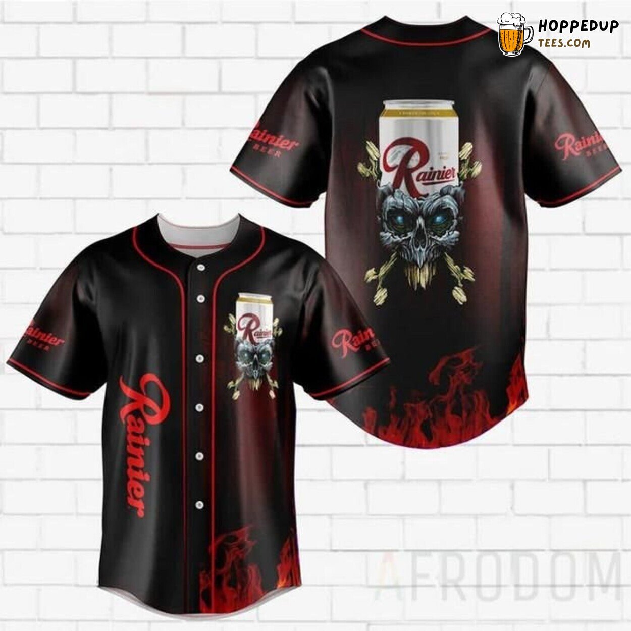 Classic Rainier Beer Skull Motif Brewer Baseball Jersey