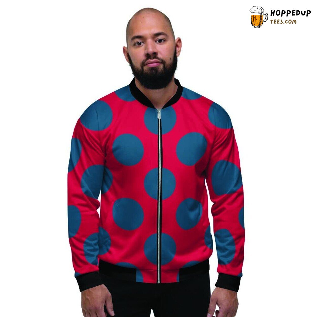 Classic Red Blue Polka Dot Design Men’s Bomber Jacket Vibrant Dot Pattern