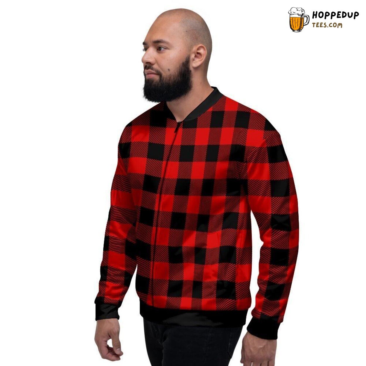Classic Red Plaid Pattern Design Men’s Bomber Jacket Traditional Checkered Look