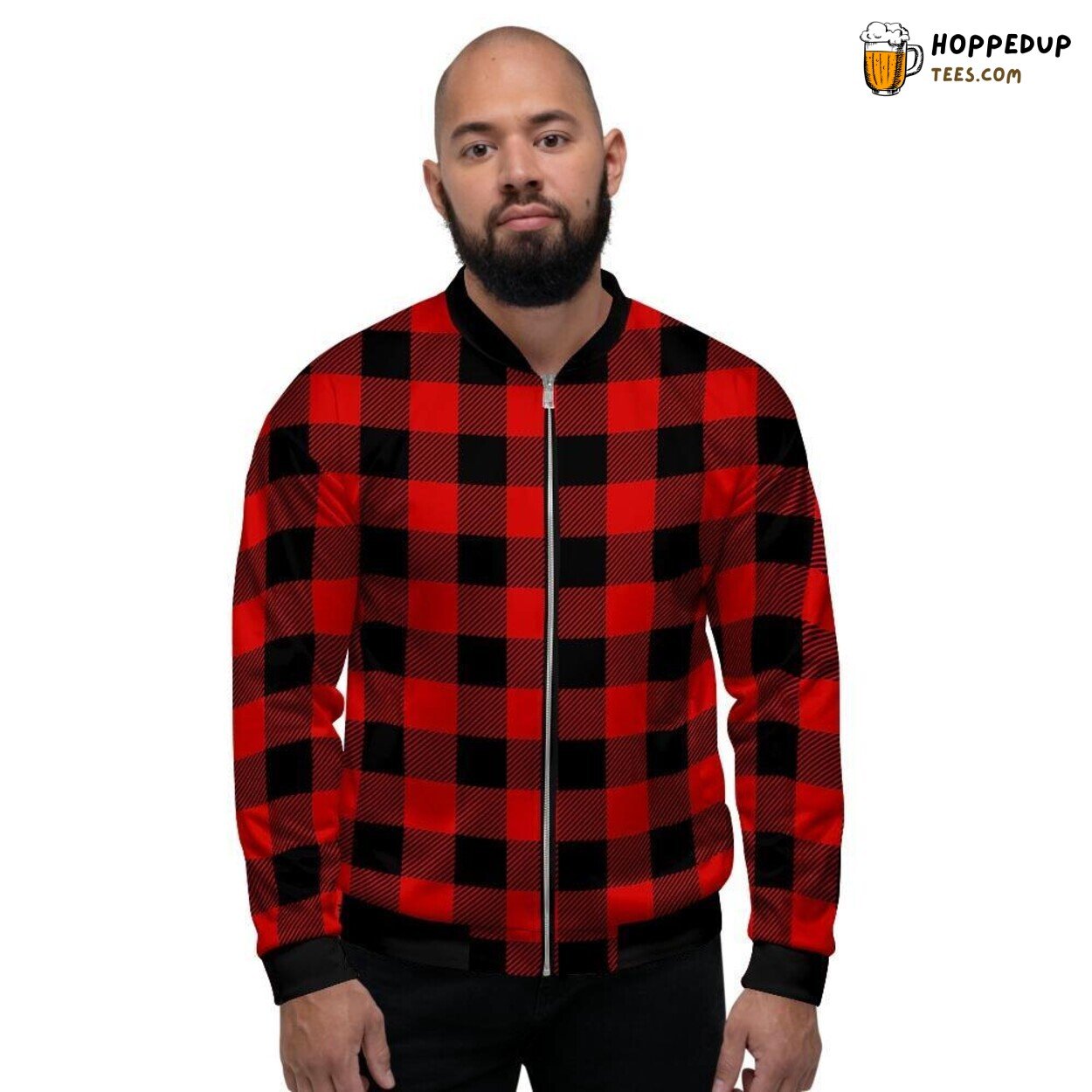Classic Red Plaid Pattern Design Men’s Bomber Jacket Traditional Checkered Look Classic Red Plaid Pattern Design Men’s Bomber Jacket Traditional Checkered Look