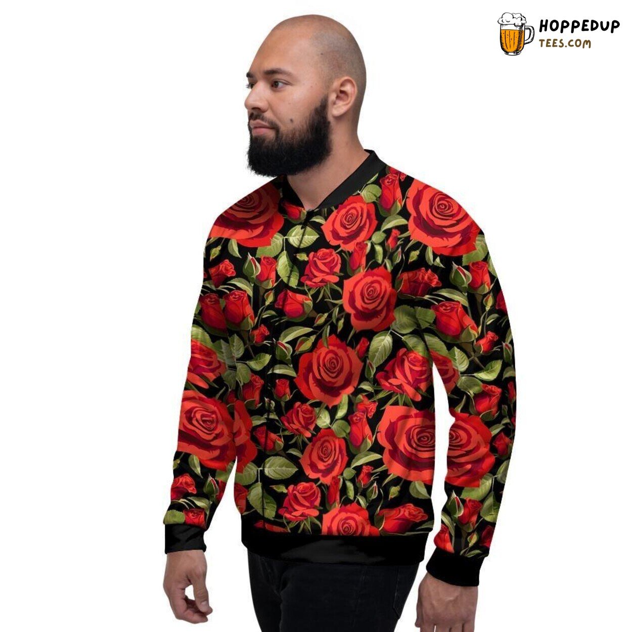 Classic Red Rose Floral Pattern Design Men’s Bomber Jacket Blossom Style