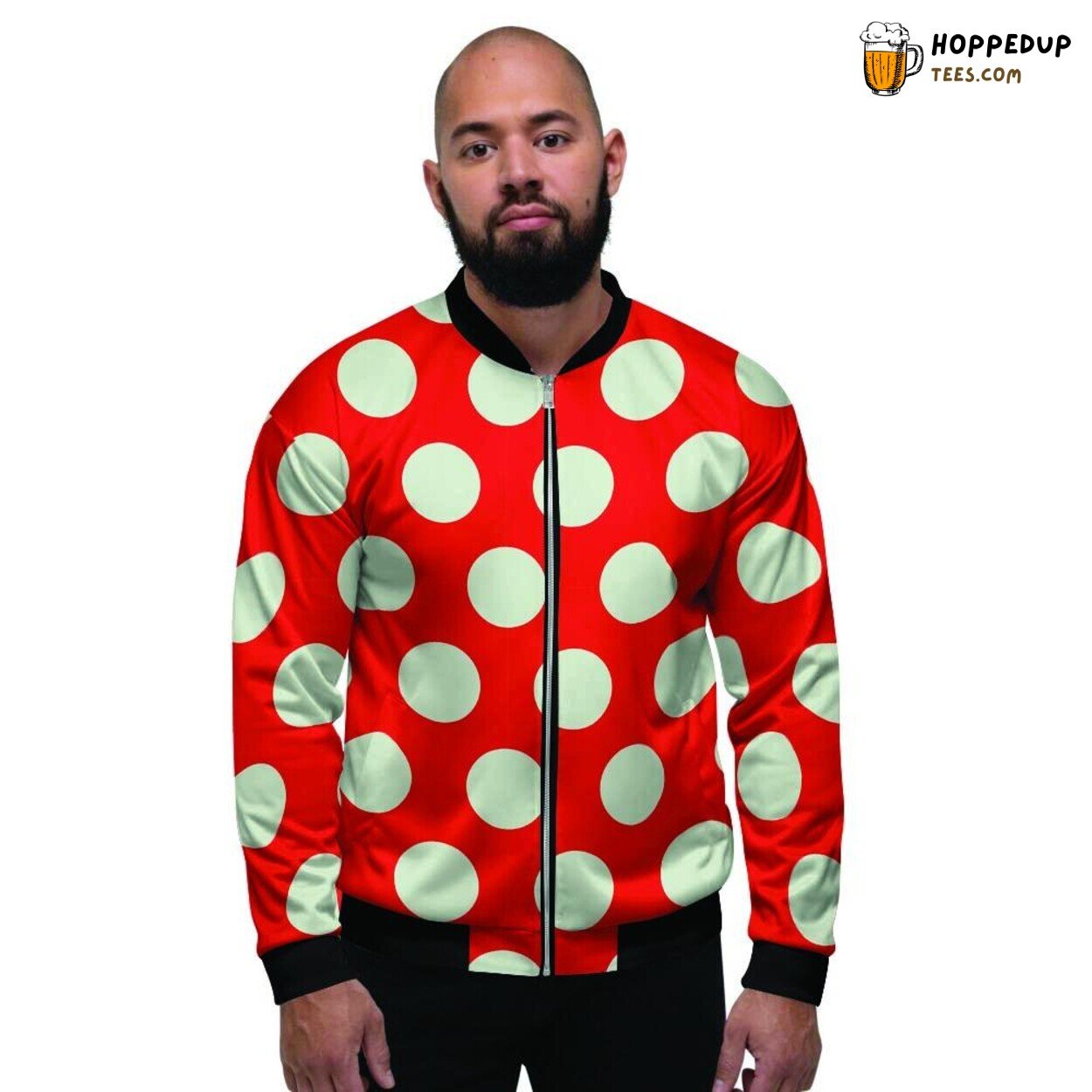 Classic Red White Polka Dot Pattern Men’s Bomber Jacket Timeless Dot Fashion
