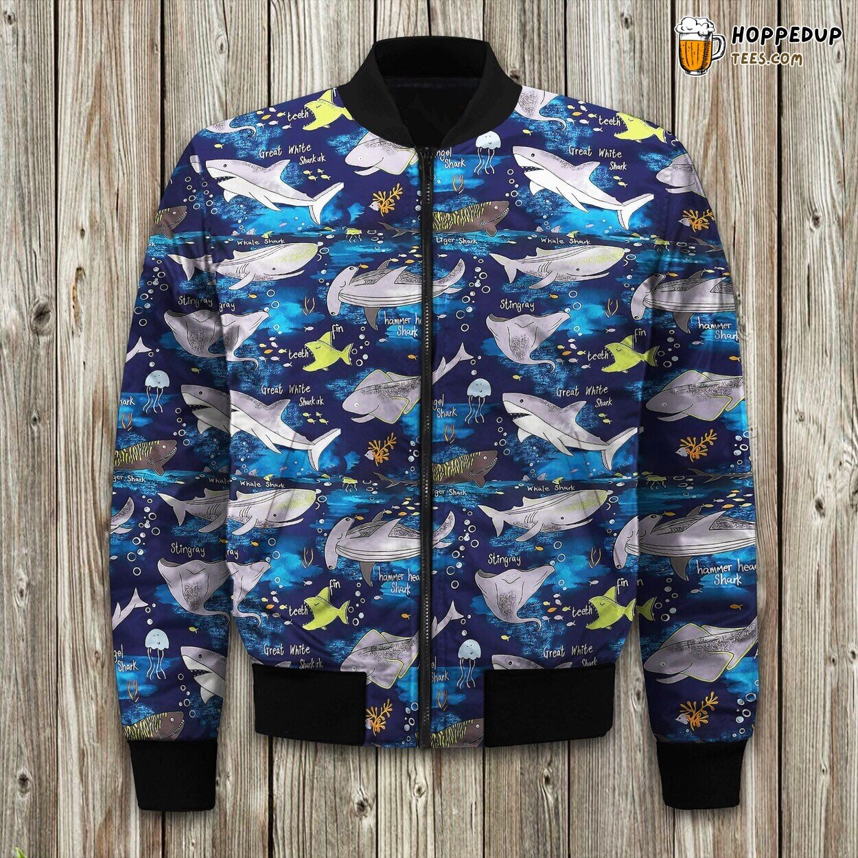 Classic Shark Depiction Winter Bomber Jacket Premium Tailored Fit