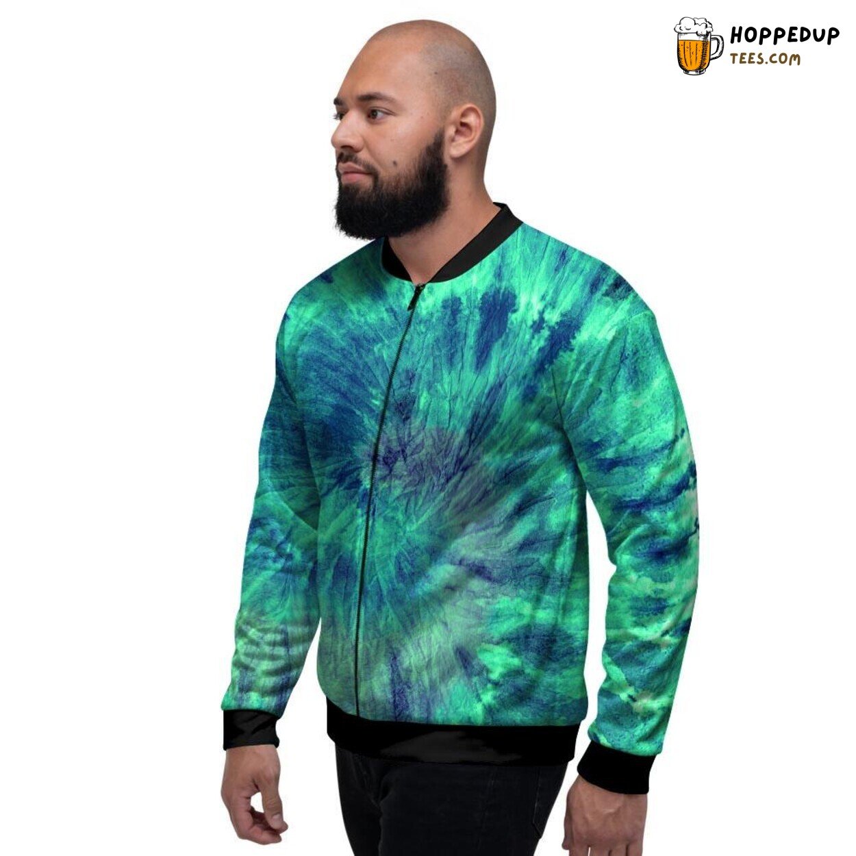 Classic Spiral Green Tie Dye Design Men’s Bomber Jacket Vibrant Swirl Fashion