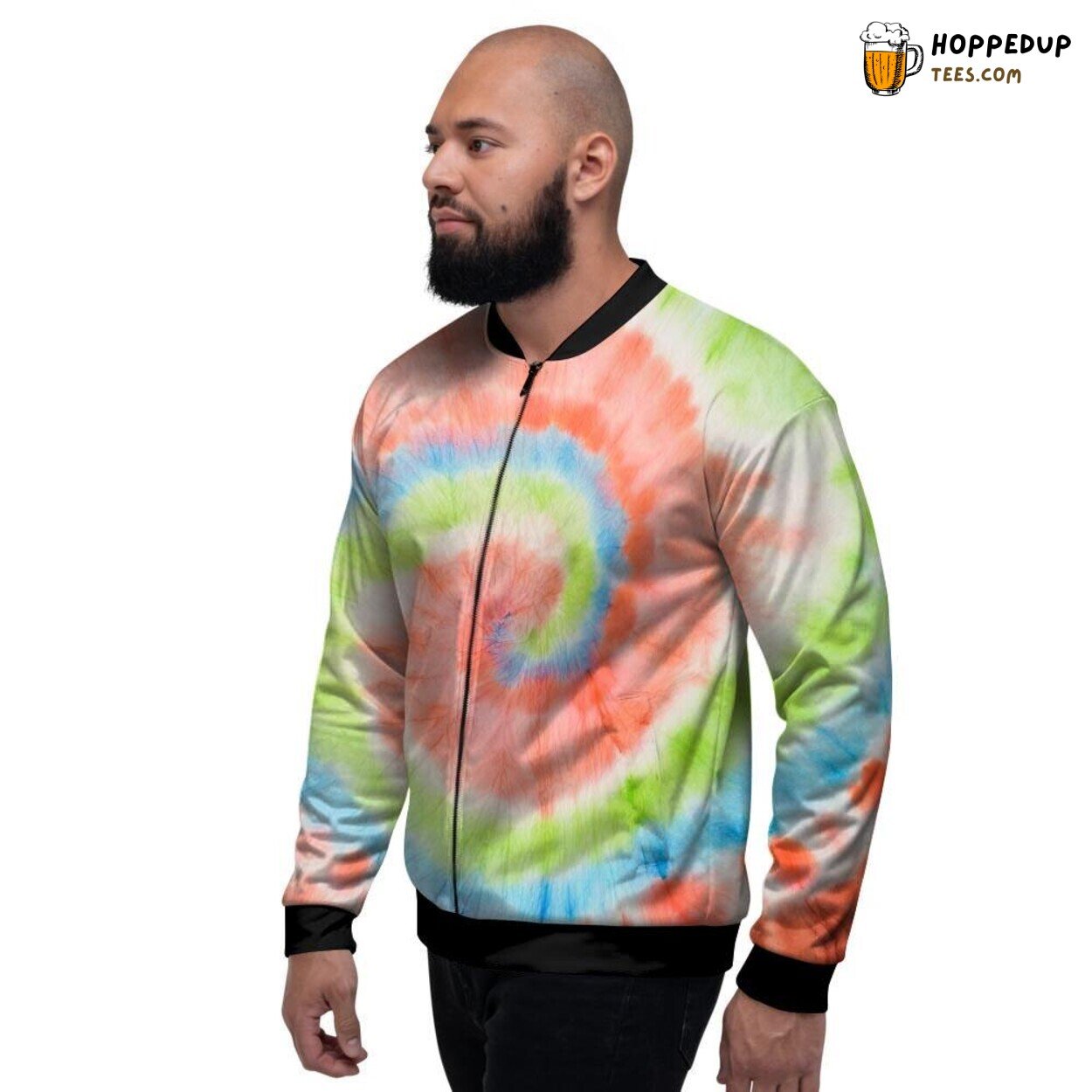 Classic Spiral Pattern Tie Dye Men’s Bomber Jacket Swirl Psychedelic Design