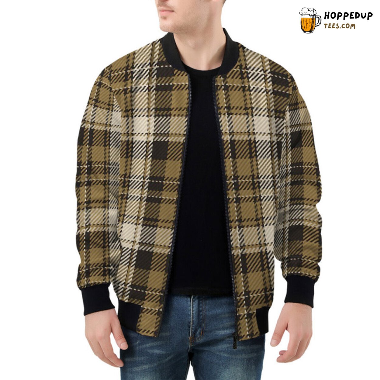 Classic Striped Textile Motif Embroidered on This Bomber Jacket