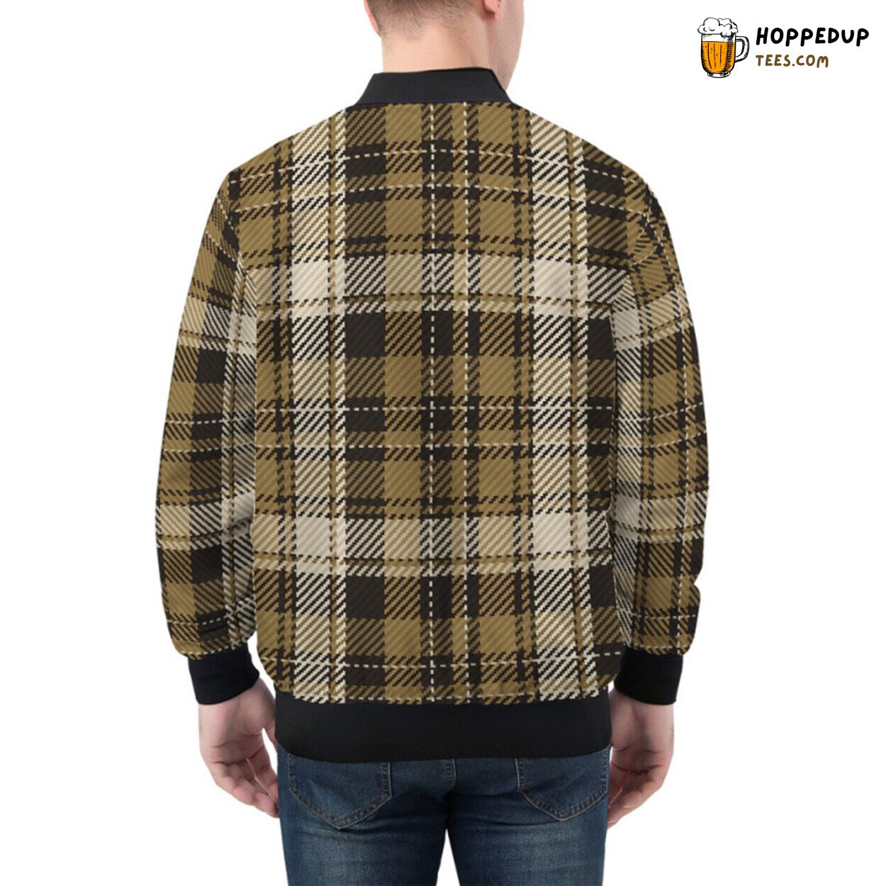Classic Striped Textile Motif Embroidered on This Bomber Jacket