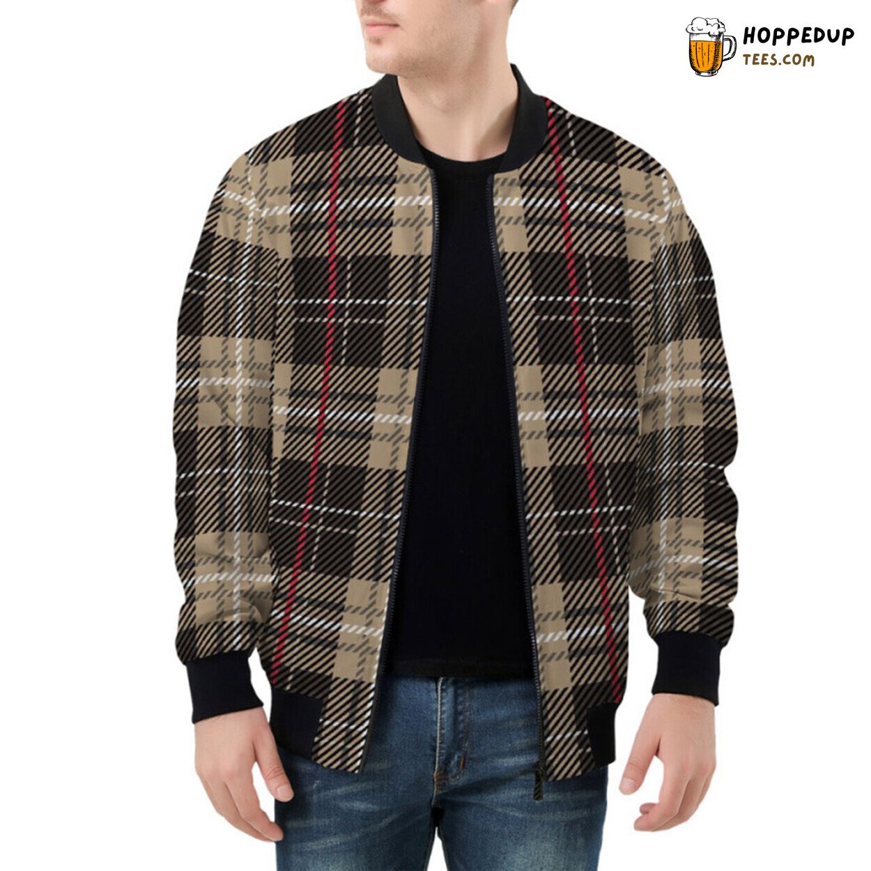 Classic Tartan Plaid Pattern Enhancing the Appeal of Bomber Jacket