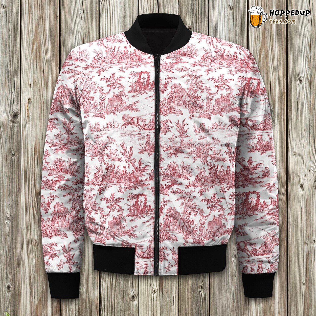 Classic Toile Print Winter Bomber Jacket French Country Elegance