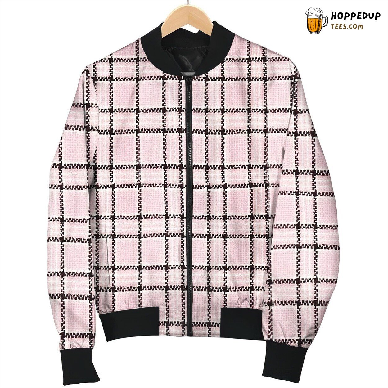 Classic Tweed Pattern Bomber Jacket Timeless Winter Elegance and Comfort