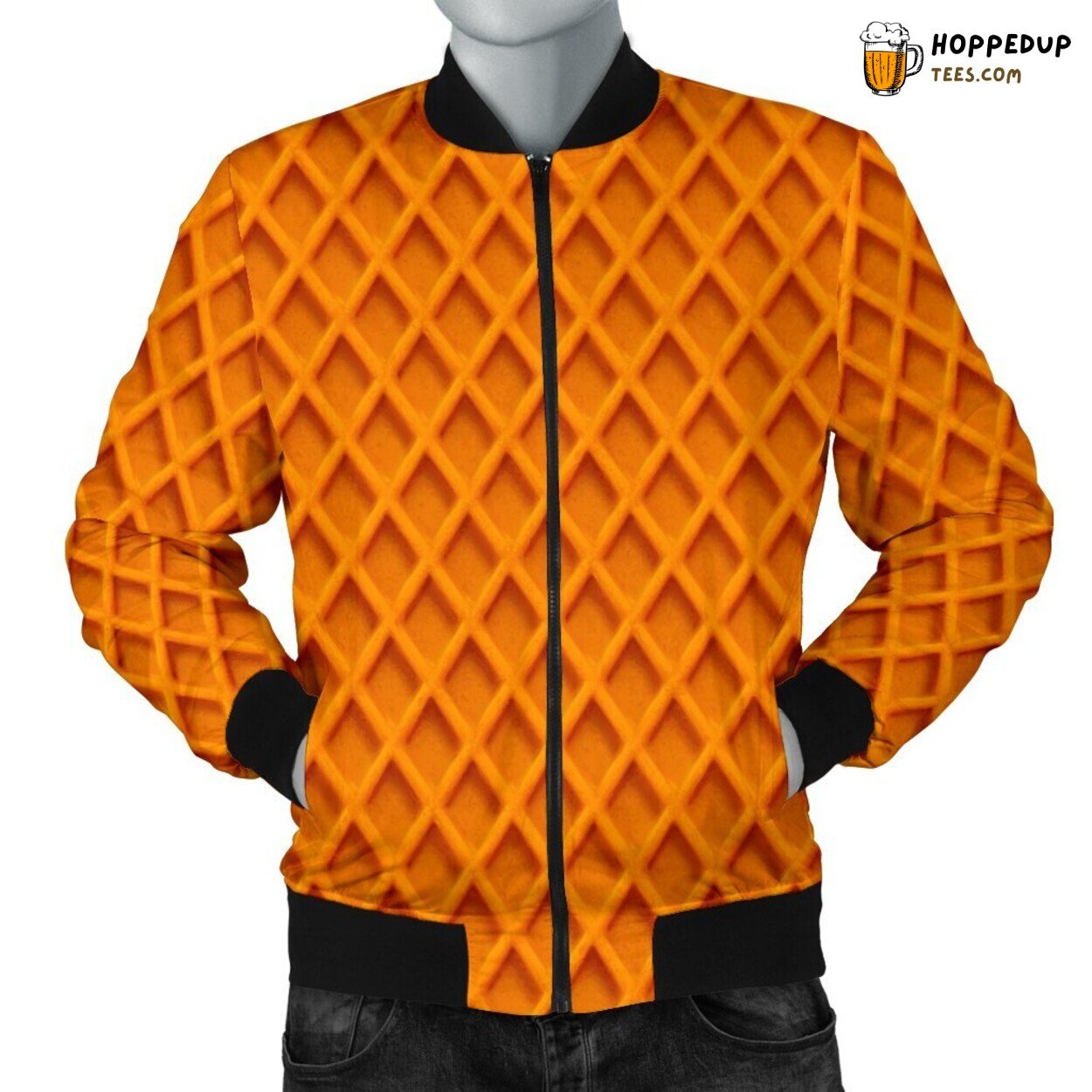 Classic Waffle Design Men’s Bomber Jacket Breakfast Artistic Elegance Tribute