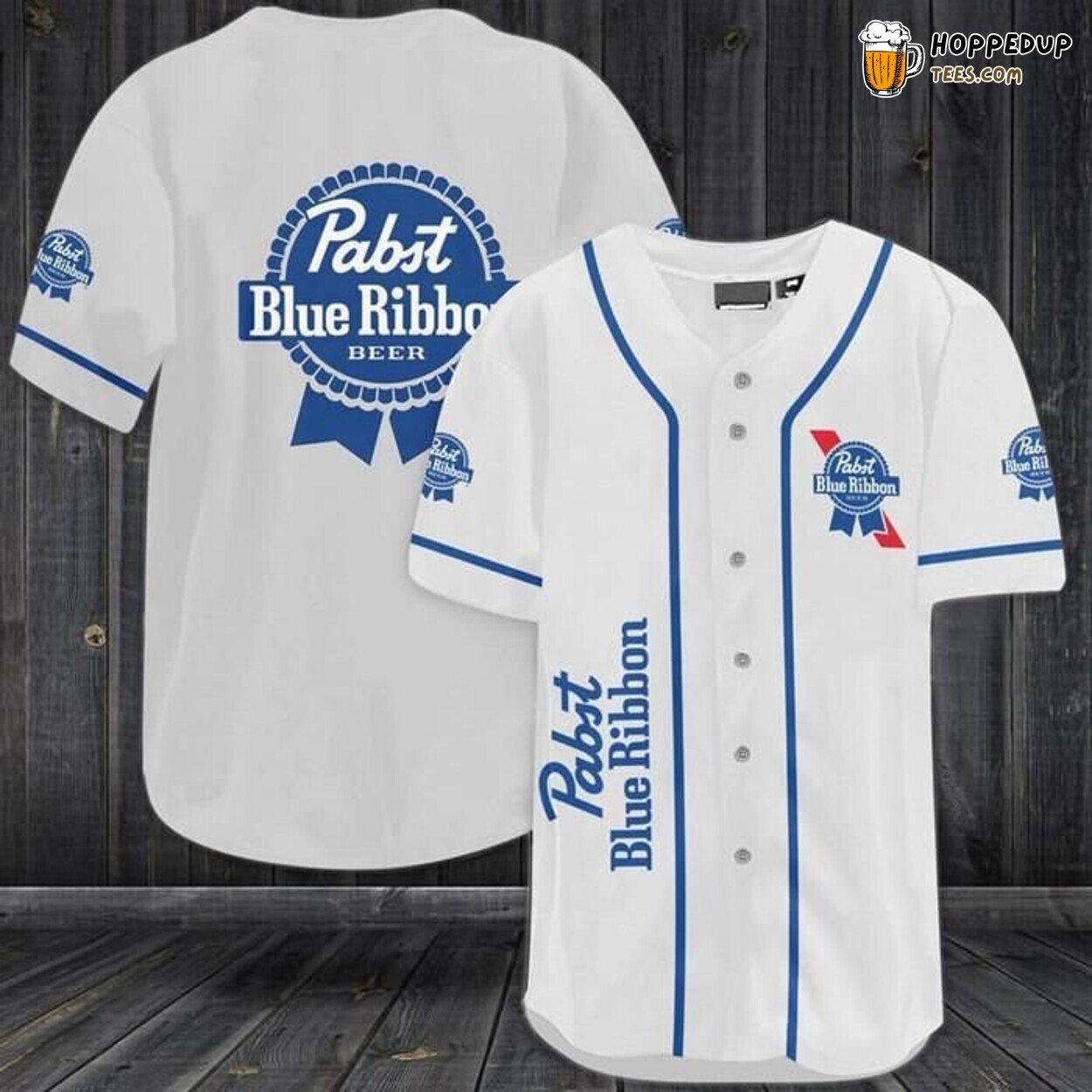Classic White Pabst Blue Ribbon Beer Logo Baseball Jersey Brewery