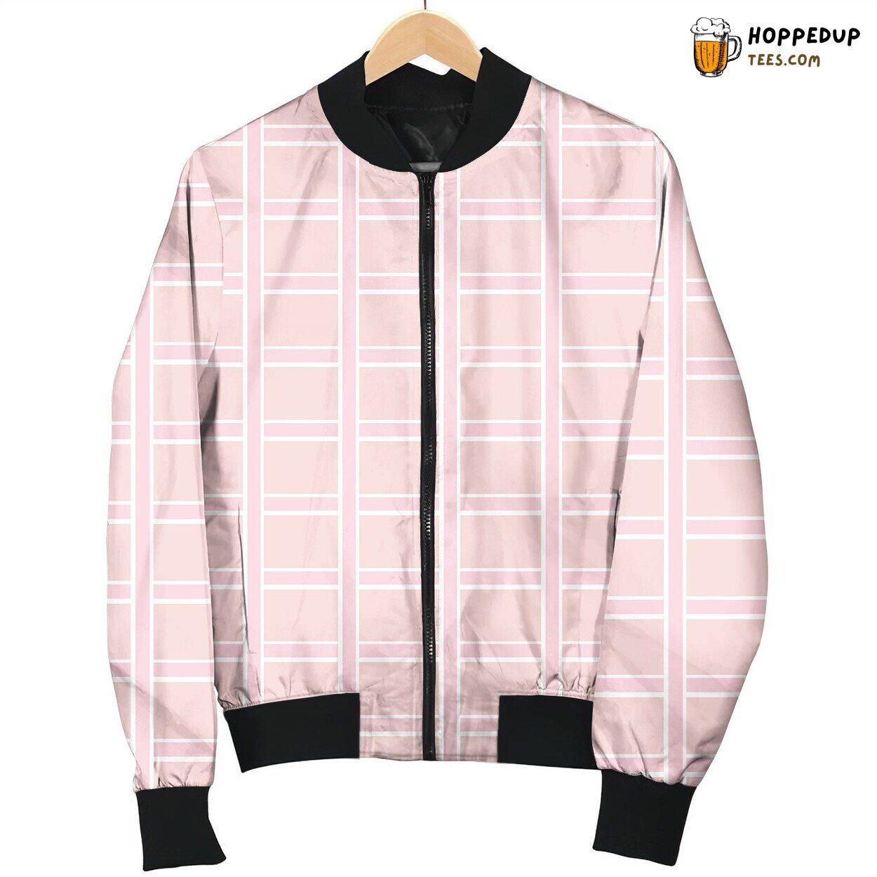 Classic Windowpane Design Bomber Jacket Structured Winter Fashion Elegance