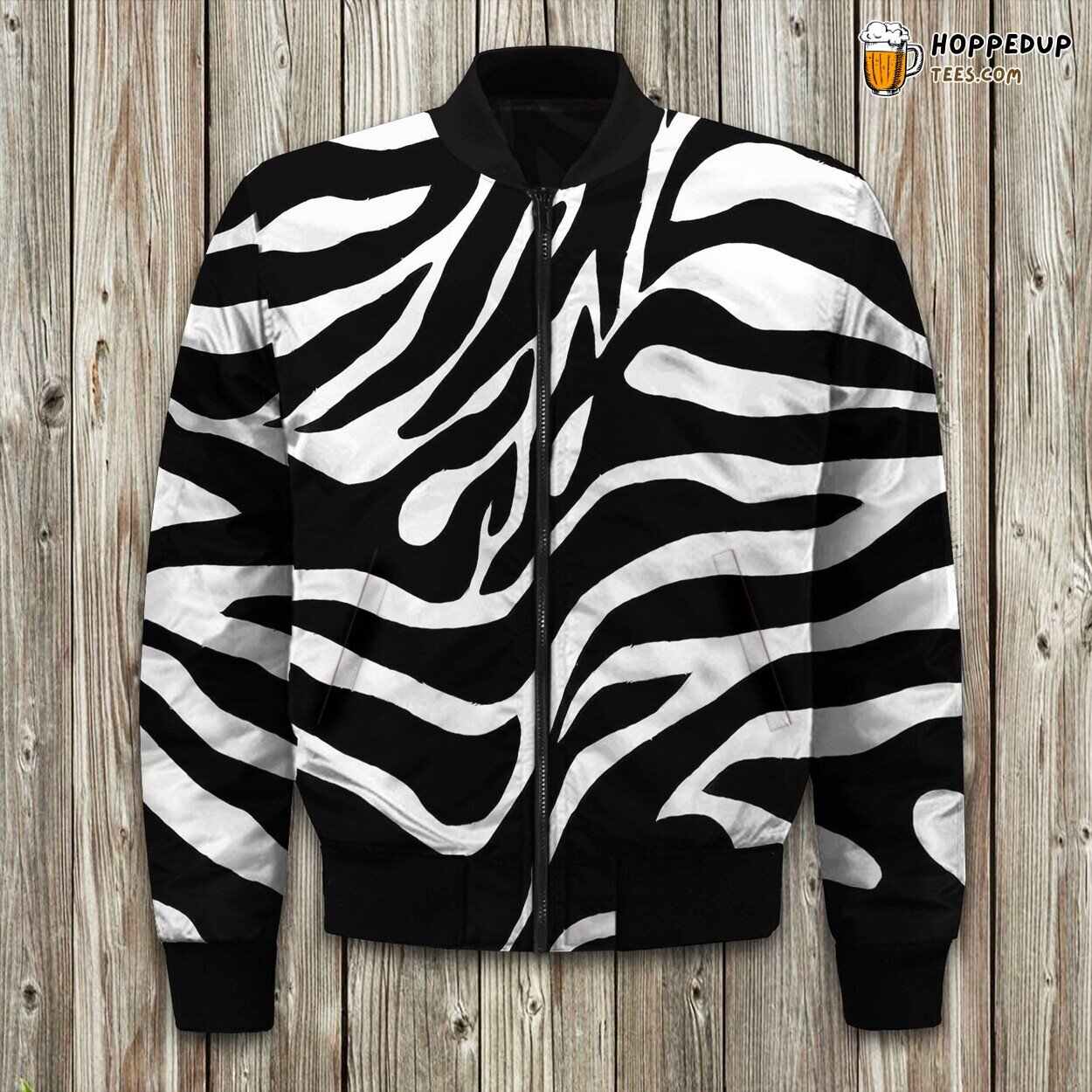 Classic Zebra Print Design Winter Bomber Jacket Monochrome Beauty Fashion