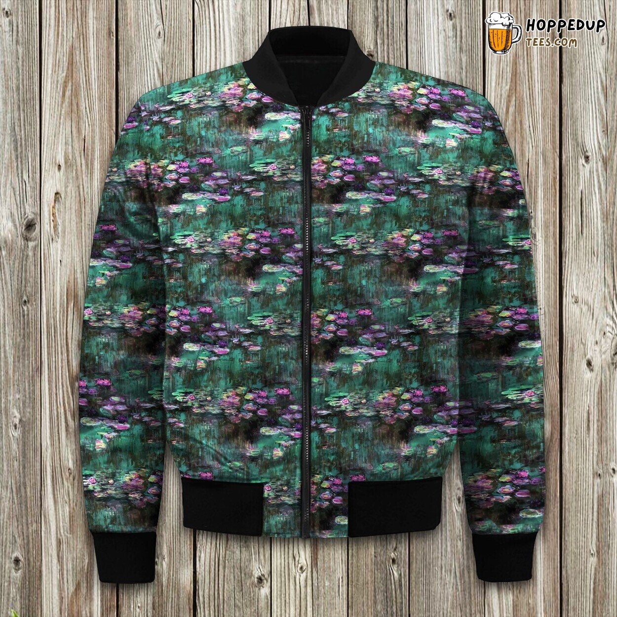 Claude Monet Water Lilies Emerald Orchid Bomber Jacket