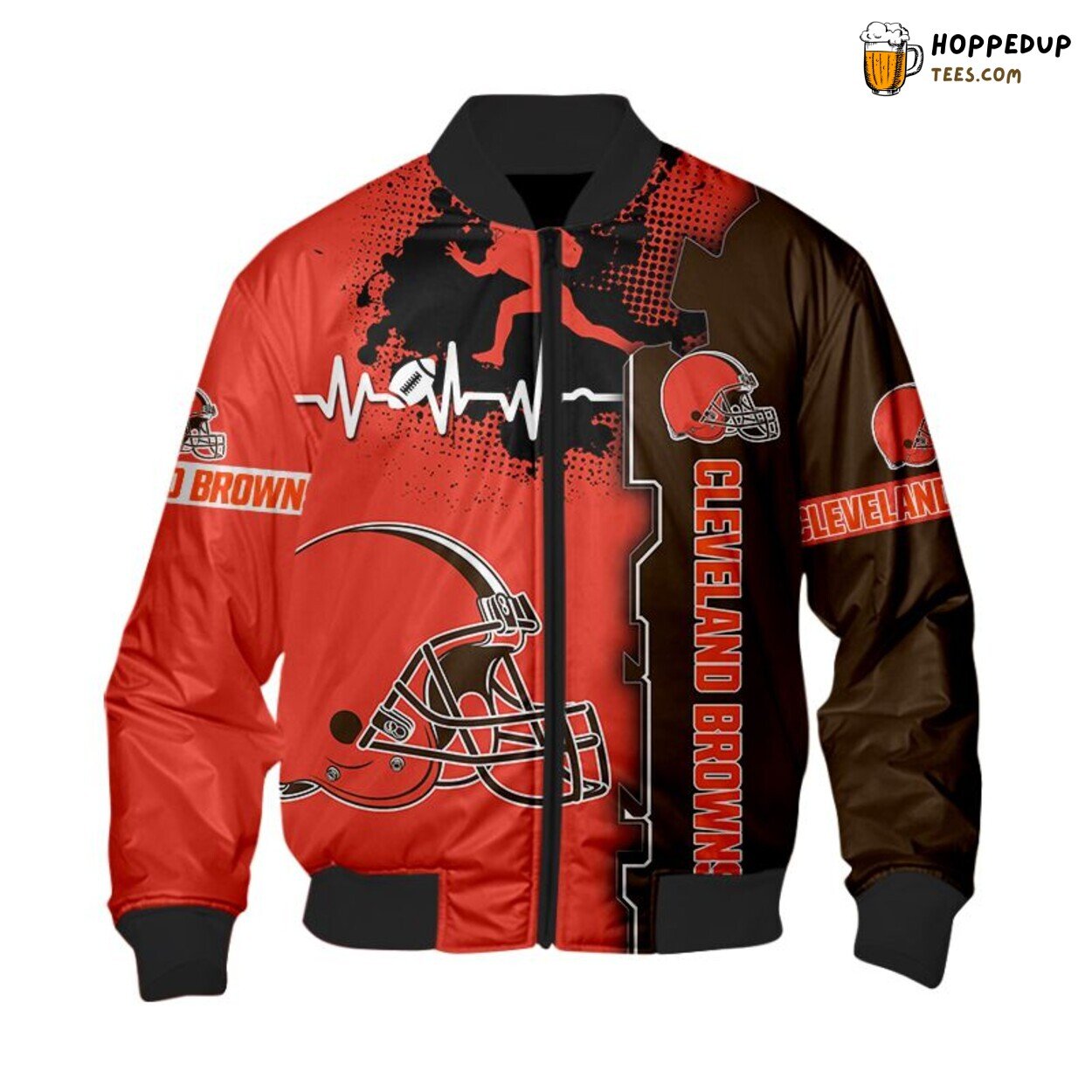 Cleveland Browns Heart ECG Line Design Bomber Jacket Authentic Sportswear