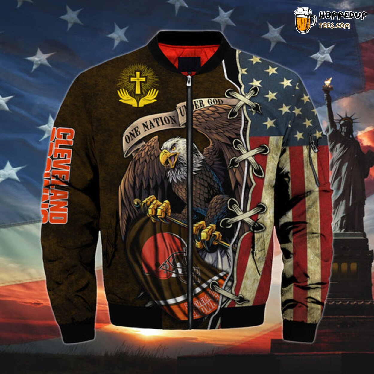 Cleveland Browns Men Bomber Jacket Classic One Nation Under God Look Series