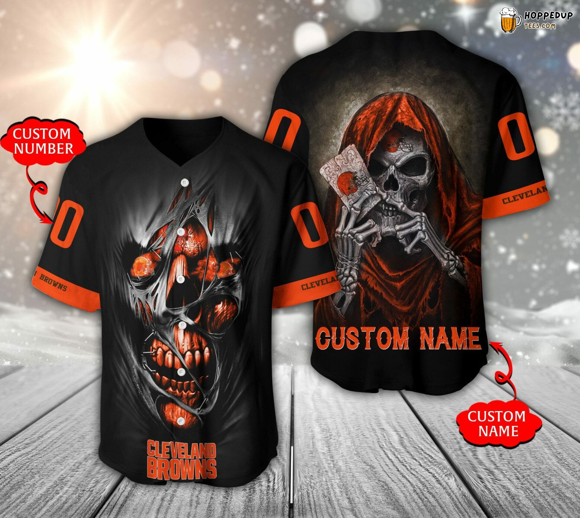 Cleveland Browns NFL Skull Custom Name Number Baseball Jersey Design
