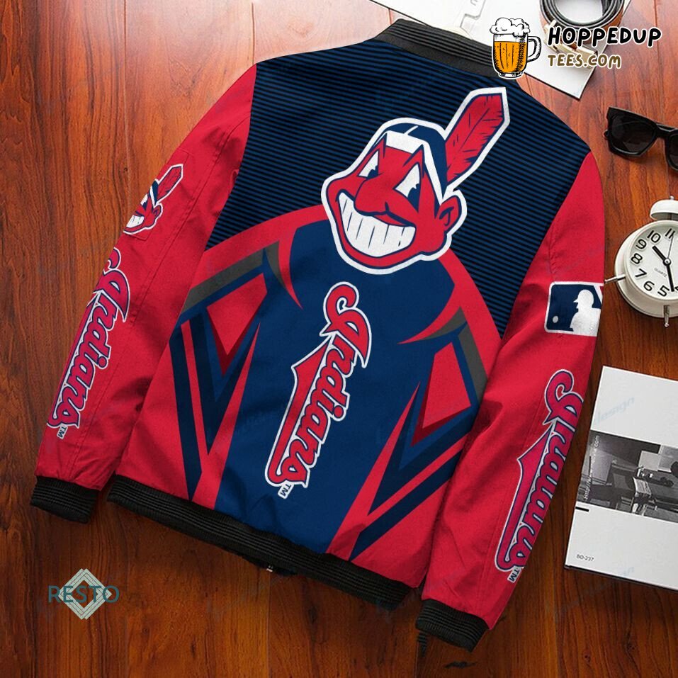 Cleveland Indians MLB Traditional Red Navy Bomber Jacket Trim