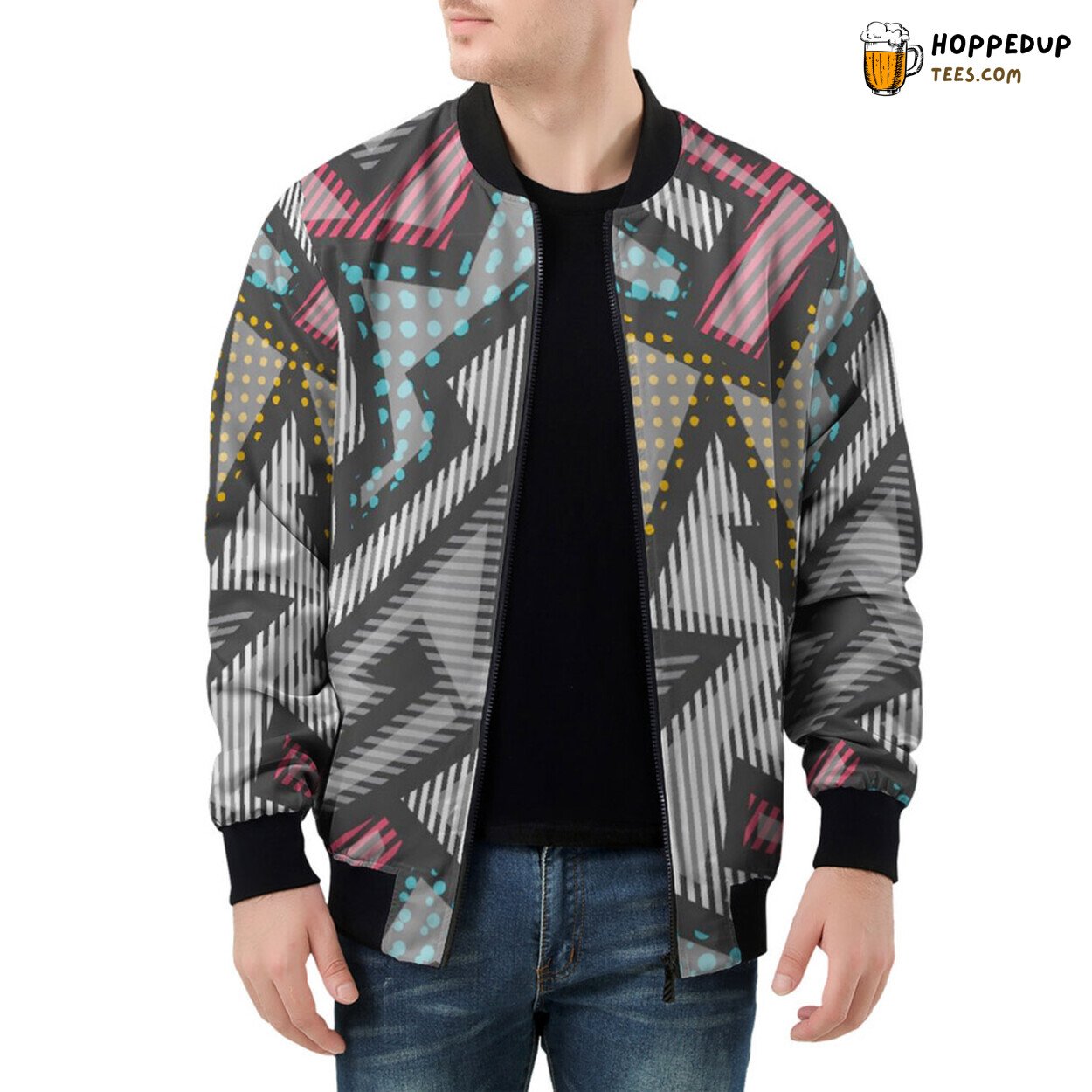 Cloth Patterns Embrace Grunge Geometry on Men’s Bomber Jacket
