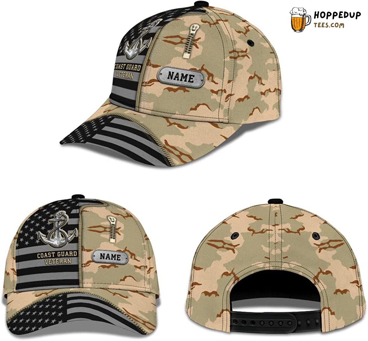 Coast Guard Veteran Custom Hat Men American Flag Camouflage Design