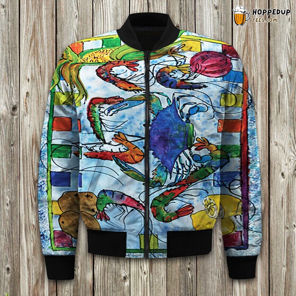 Coastal Crab Illustration Winter Bomber Jacket Marine Life Elegance Touch