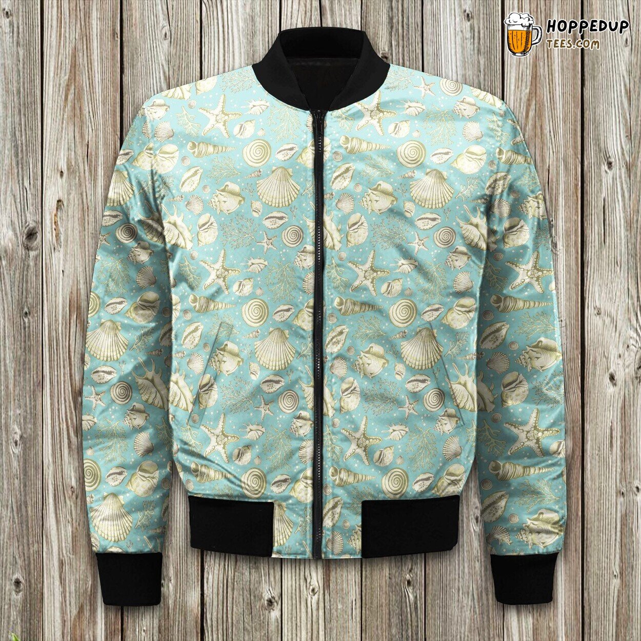 Coastal Natural Shells Winter Bomber Jacket Premium Designer Lux