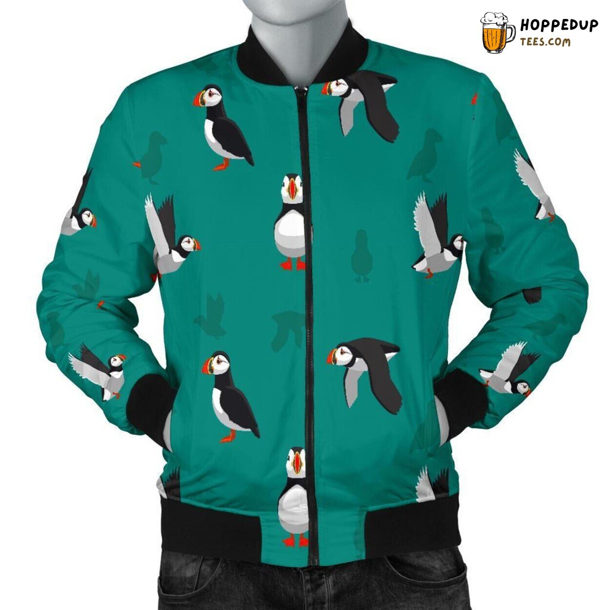 Coastal Puffin Bird Art Men’s Bomber Jacket Marine Beauty Design Tribute