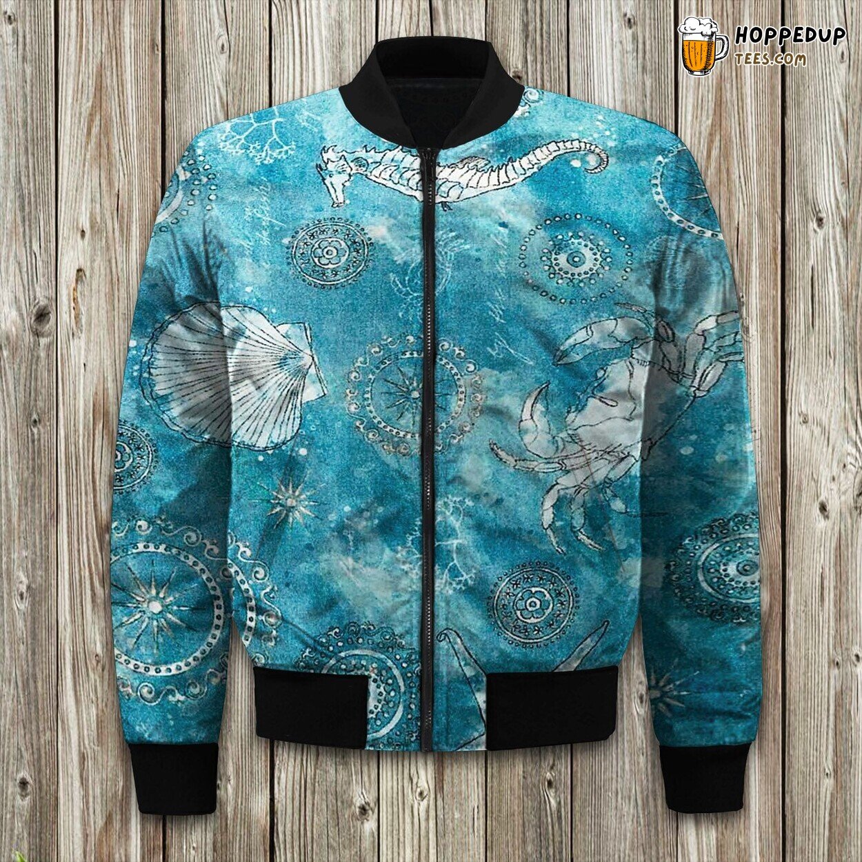 Coastal Splash Inspired Winter Bomber Jacket Beach Lover’s Fashion Dream