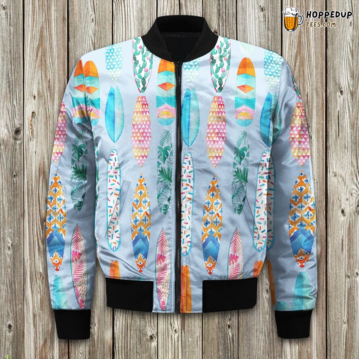 Coastal Wave Rider Surf Board Winter Bomber Jacket Exclusive