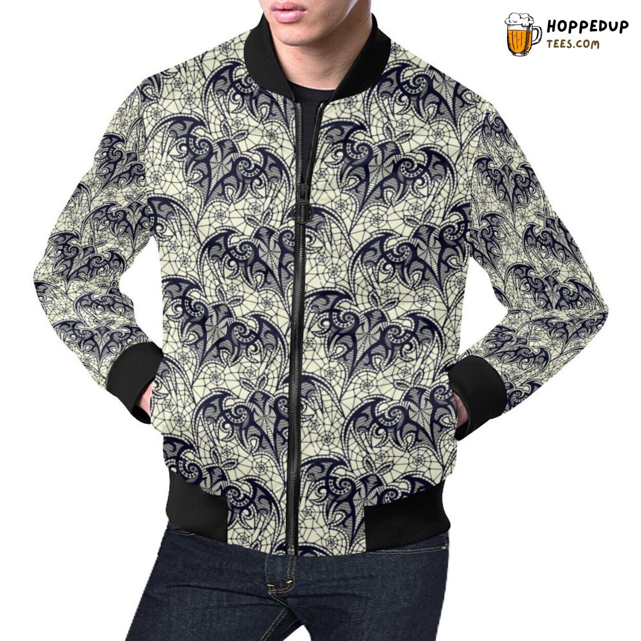 Cobweb Halloween Bat Pattern Print Men’s Bomber Jacket Unique Look