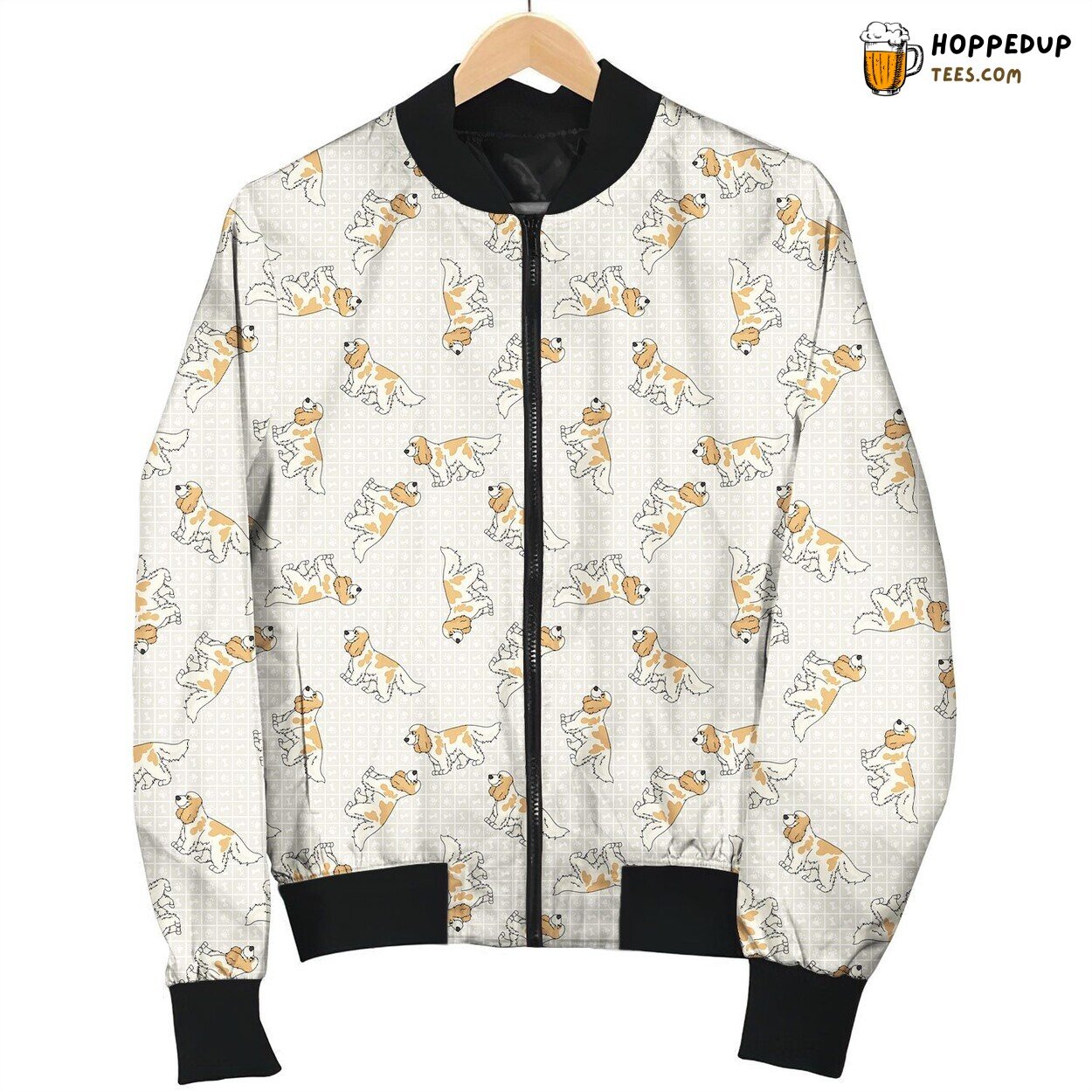 Cocker Spaniel On Bone In Square Background For Dog Lover Bomber Jacket