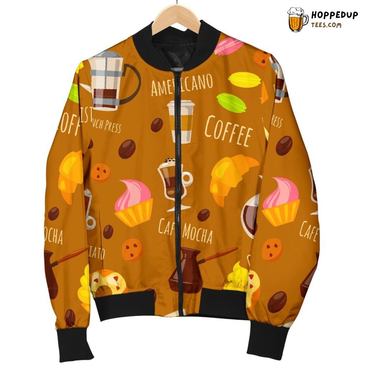 Coffee Assortment Display Men’s Bomber Jacket Beverage Art Design Elegance