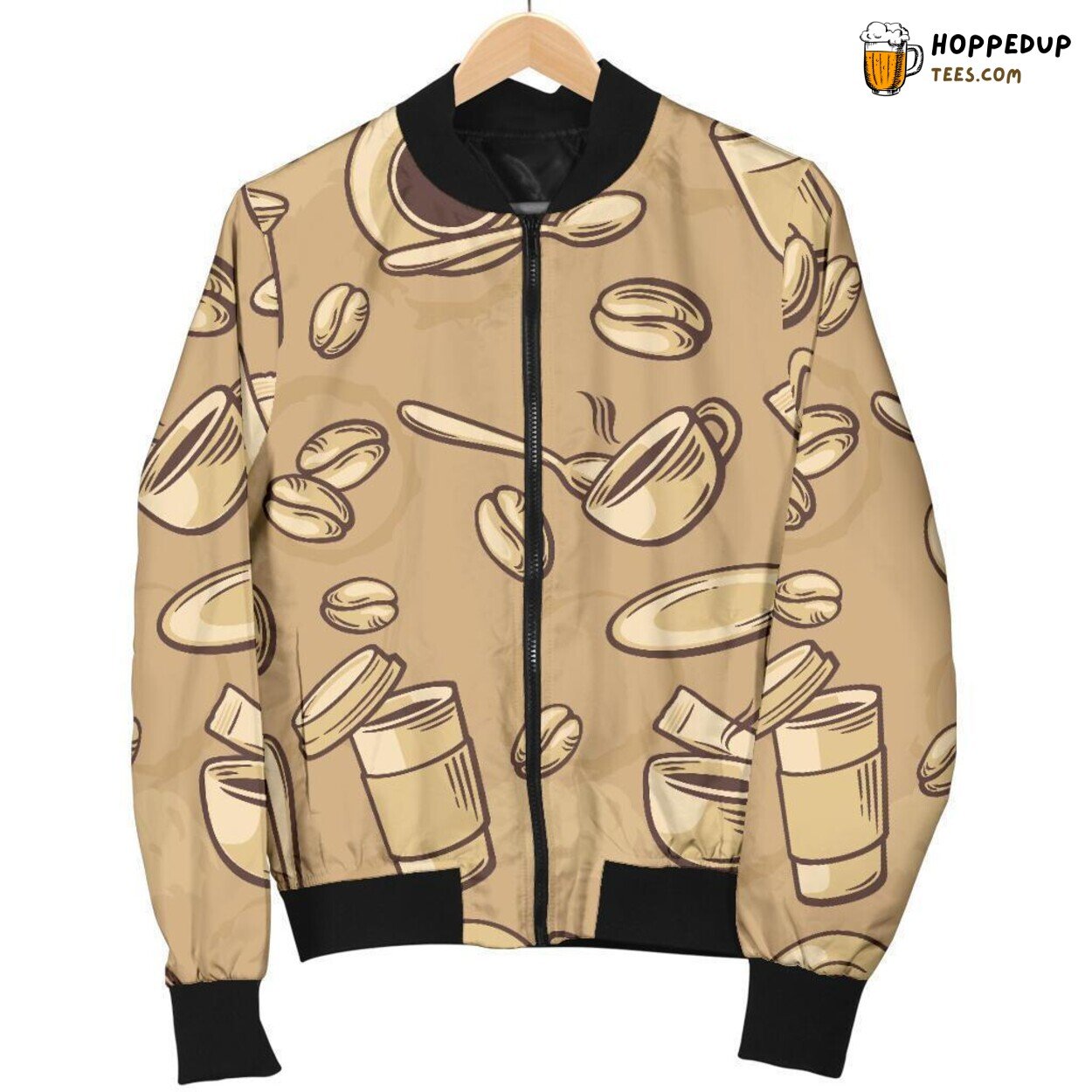 Coffee Delight Essence Men’s Bomber Jacket Unique Pattern Design Display