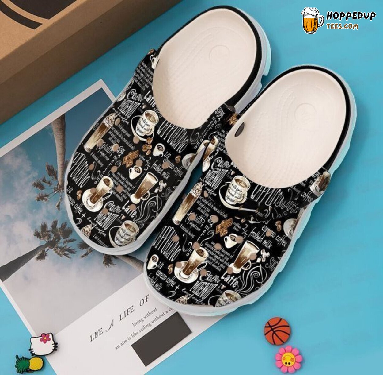 Coffee Menu Themed Comfortable Unique Stylish Classic Clogs