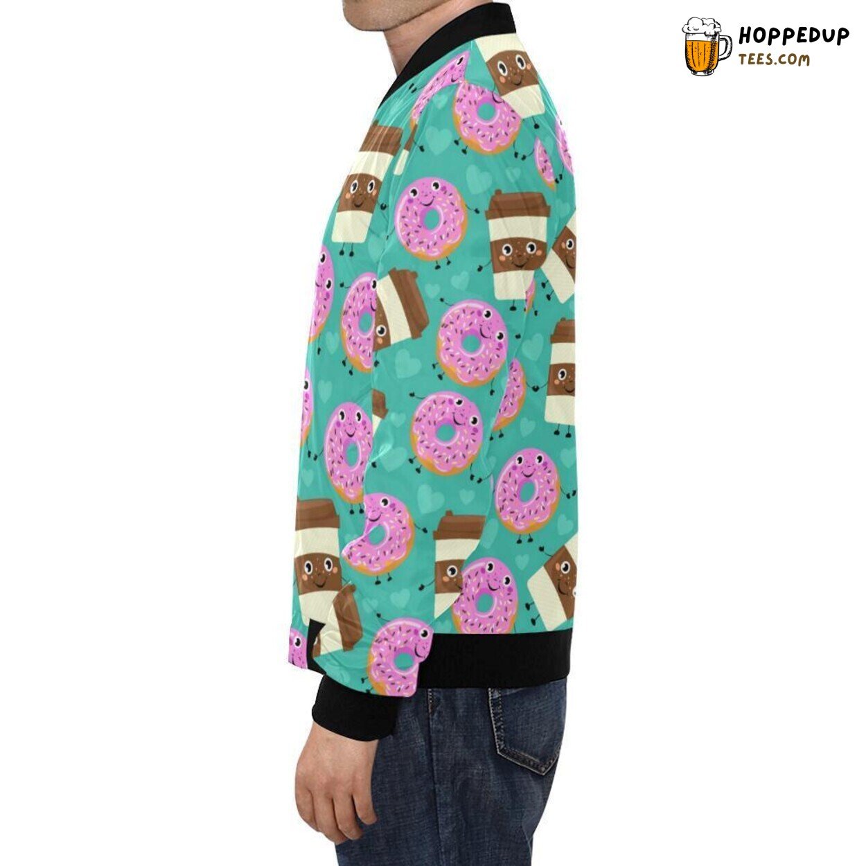Coffee Themed Donut Pattern Men’s Bomber Jacket Unique Design Look