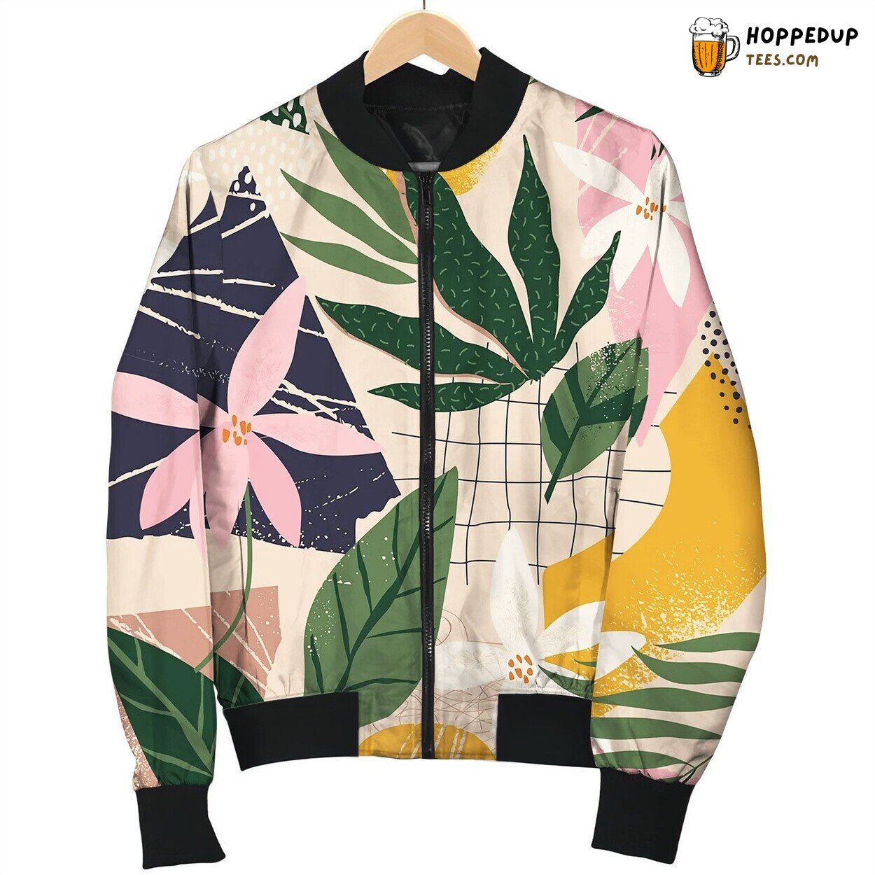 Collage Contemporary Floral And Polka Dot Shapes Bomber Jacket