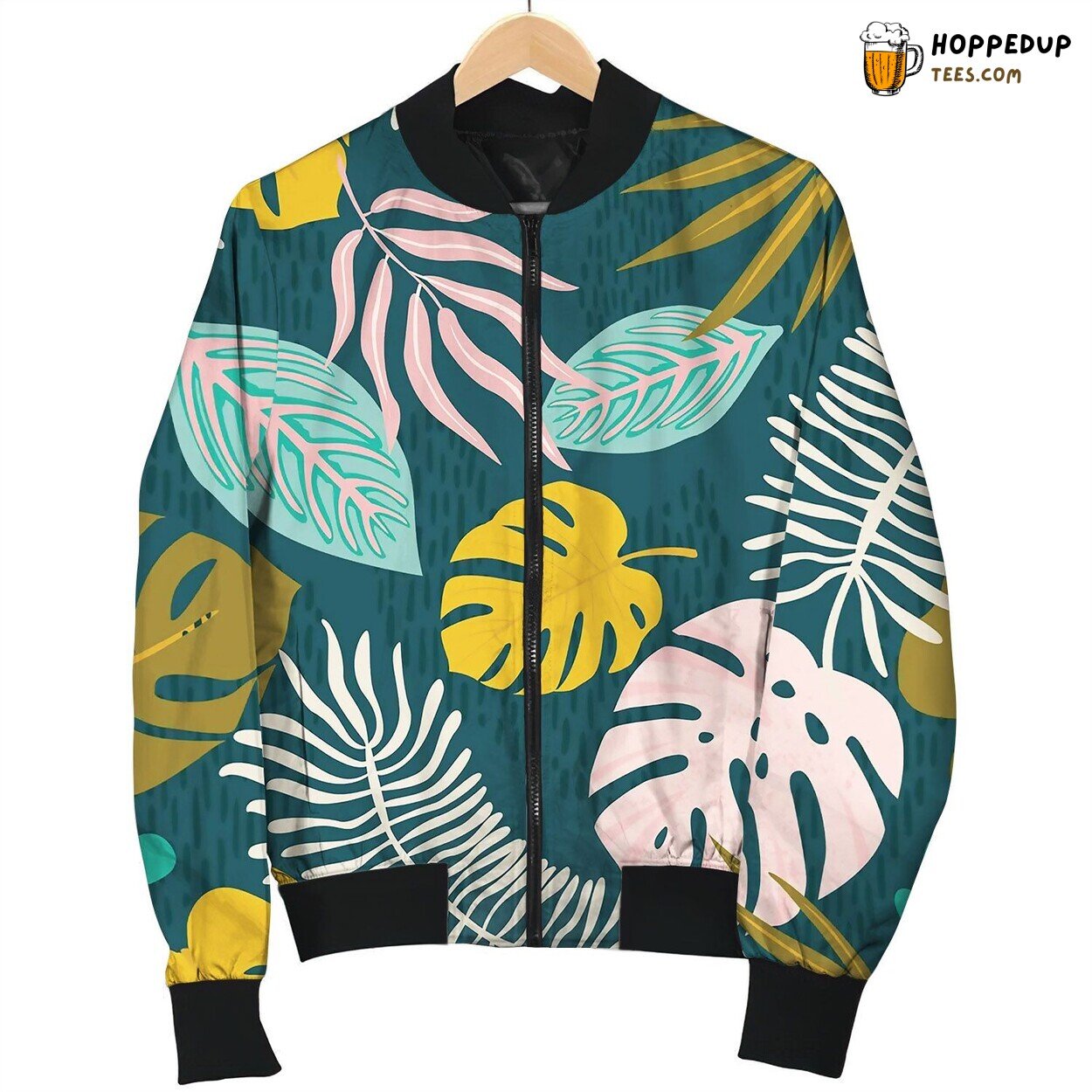 Collage Contemporary Floral Hawaiian Pattern Bomber Jacket