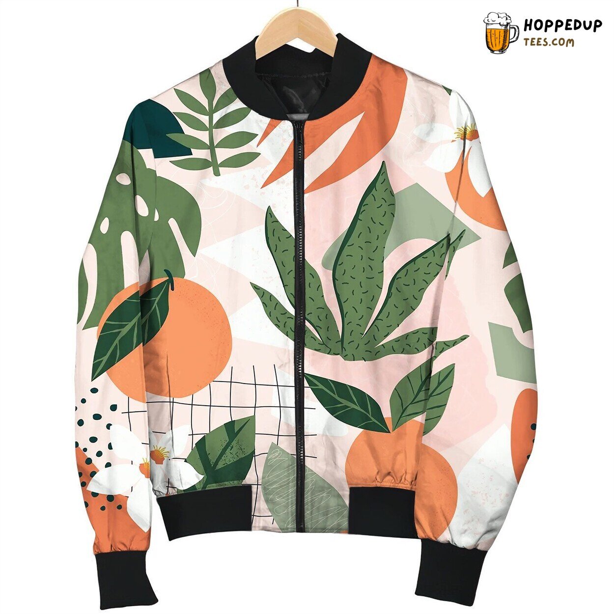 Collage Contemporary Orange Floral And Abstract Bomber Jacket
