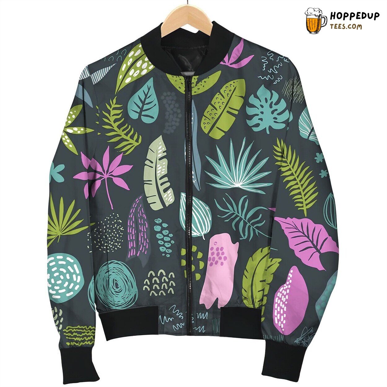 Collection Of Tropical Plants And Abstract Bomber Jacket
