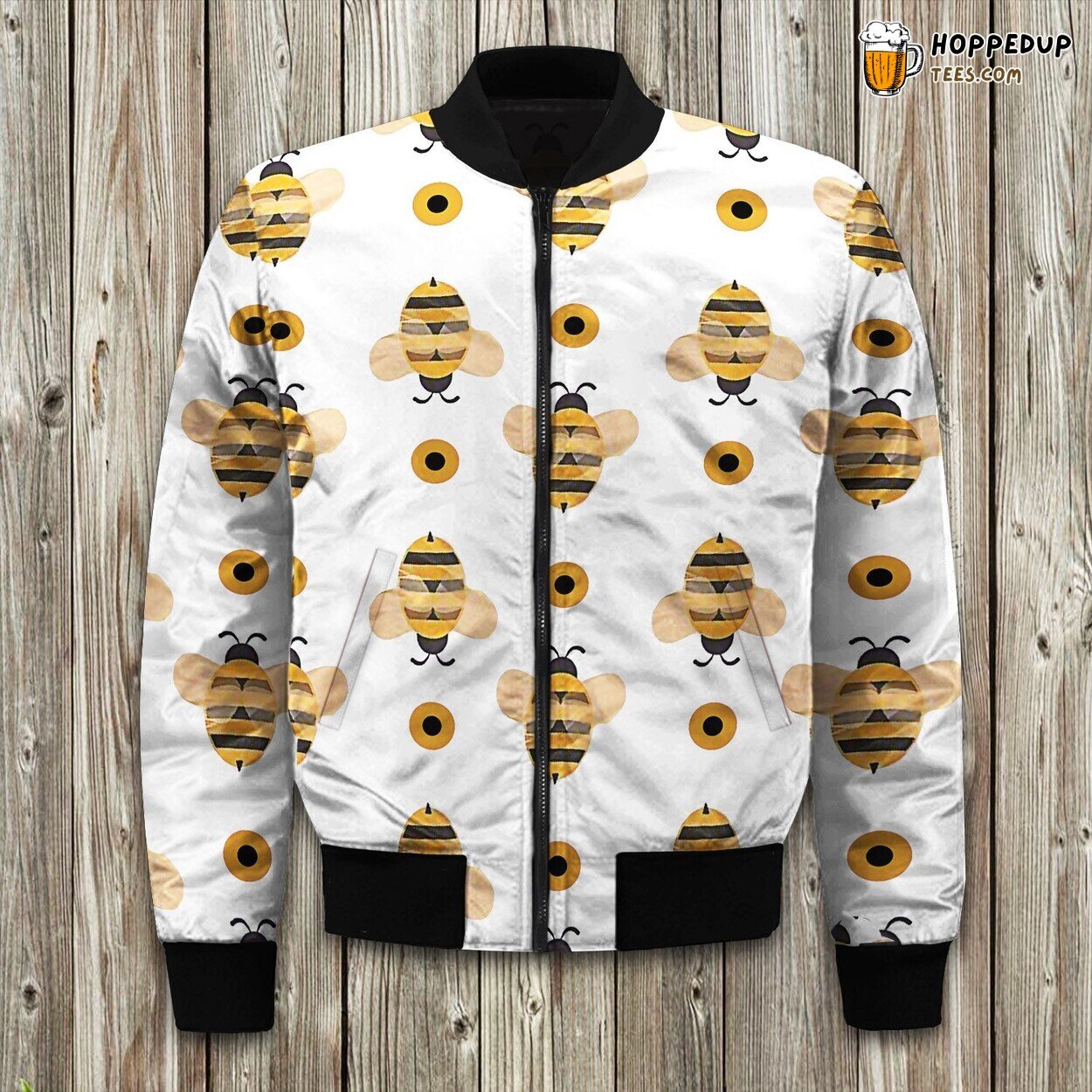Colony of Bees Print Winter Bomber Jacket Tailored Unique Elegance Precision