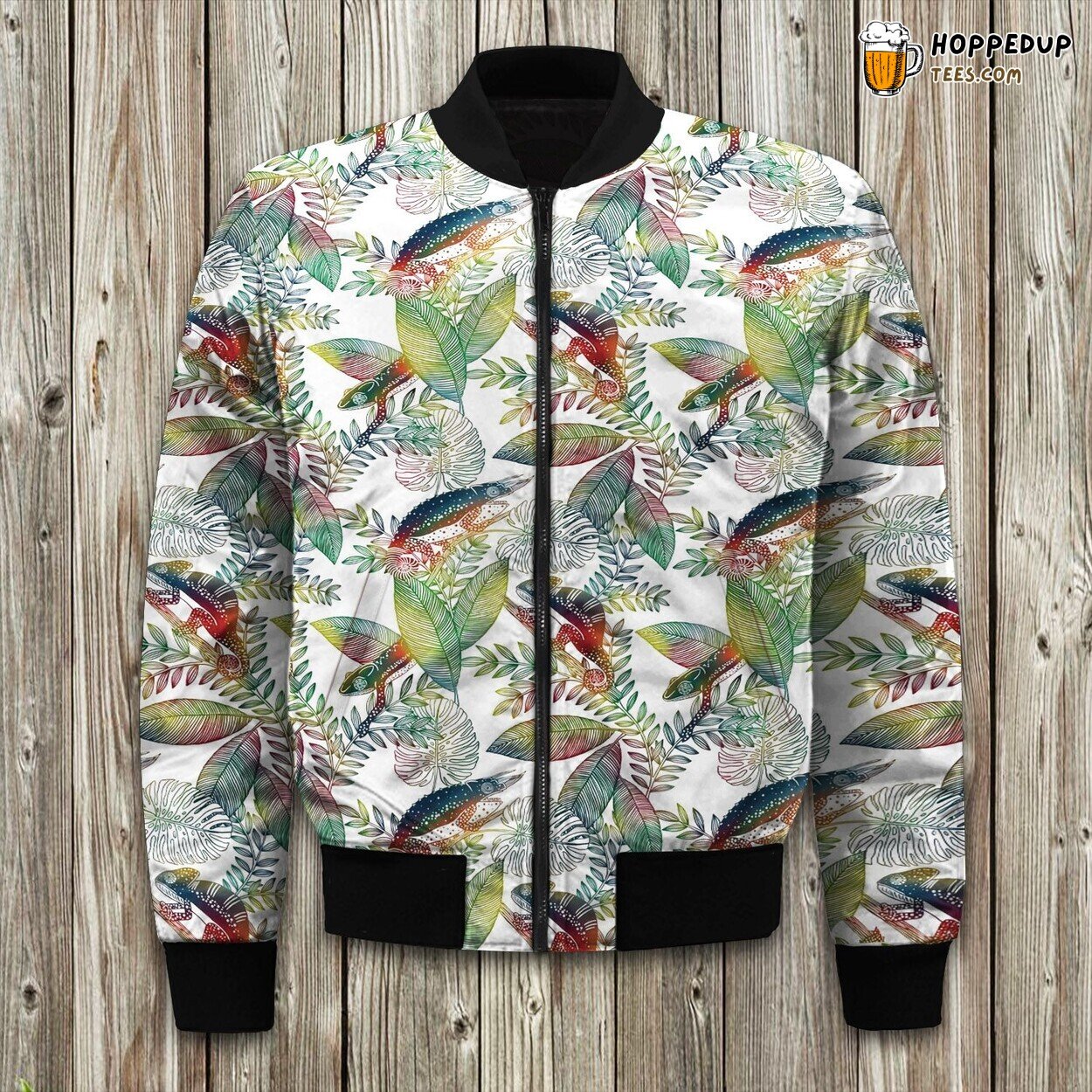 Color Changing Chameleon Winter Bomber Jacket Jungle Adaptation Art